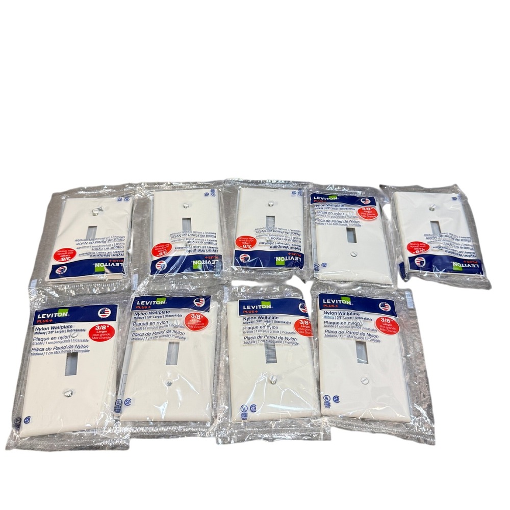 Set of 9 Leviton R52-PJ1-W 1-Gang Toggle Nylon Wallplate, White